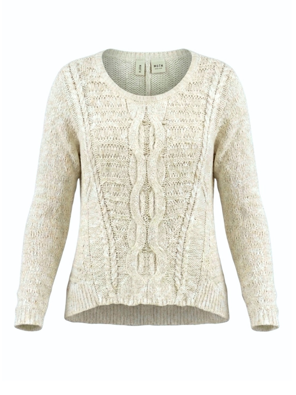 Anthropologie Moth Cream High Low Open Cable Knit Sweater Medium